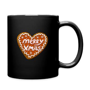 Lebkuchenherz mit Schriftzug Merry Xmas - Tasse einfarbig - Schwarz - Rechts