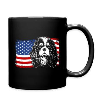 Cavalier King Charles Spaniel America Flag Dogs - Full Colour Mug - black - Right