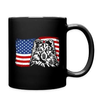 Shetland Sheepdog Sheltie America Flag Dog Dogs - Full Colour Mug - black - Right