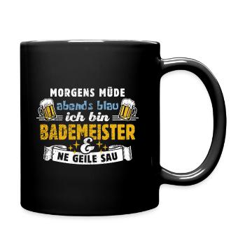 Morgens müde abends blau - Bademeister - Tasse einfarbig - Schwarz - Rechts