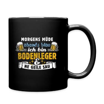 Morgens müde abends blau - Bodenleger - Tasse einfarbig - Schwarz - Rechts