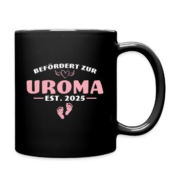 Uroma seit 2025 Babyparty Geschenk - Tasse einfarbig - Schwarz - Rechts