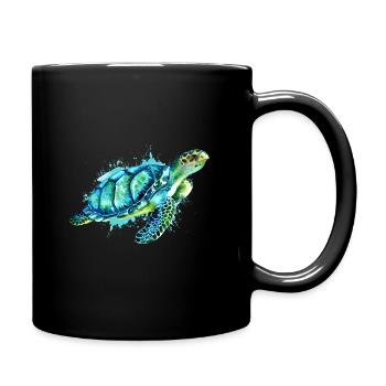Schildkröte Meer Tauchen aus Jade Farben - Tasse einfarbig - Schwarz - Rechts