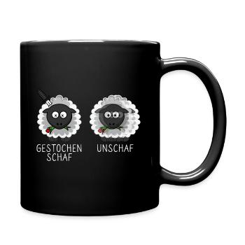 Schaf Unschaf Gestochen Schaf Schafe Brillenträger - Tasse einfarbig - Schwarz - Rechts