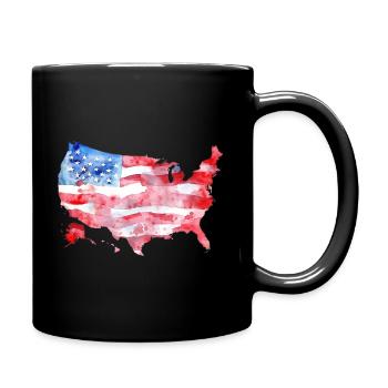 Aquarell USA Karte mit amerikanischer Flagge - Tasse einfarbig - Schwarz - Rechts