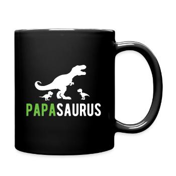 Papasaurus Papa T-Rex 2 Kinder Dino Vater Vatertag - Tasse einfarbig - Schwarz - Rechts