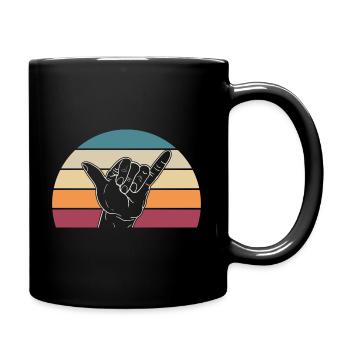 Retro Surfer Hand Shaka Sign Beach Greeting - Full Colour Mug - black - Right