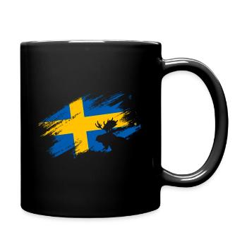 Schweden - Flagge und Elch - Tasse einfarbig - Schwarz - Rechts