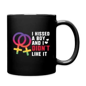 I KISSED A BOY AND I DIDNT LIKE IT / Lesbian, CSD - Full Colour Mug - black - Right
