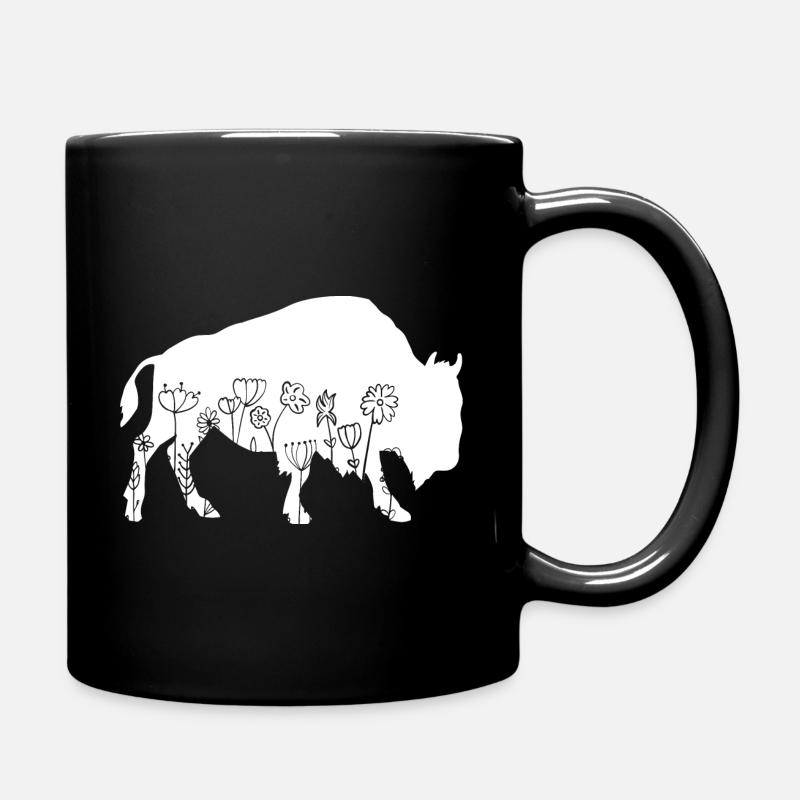 Bison Liebhaber Tier Blumen Blumen - Tasse einfarbig - Schwarz
