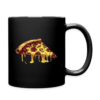 Cartoon Pizza mit Salami, Pilzen und viel Käse - Tasse einfarbig - Schwarz - Rechts