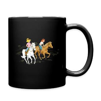 Bibi und Tina Reiten im Wind mit Herzen - Tasse einfarbig - Schwarz - Rechts