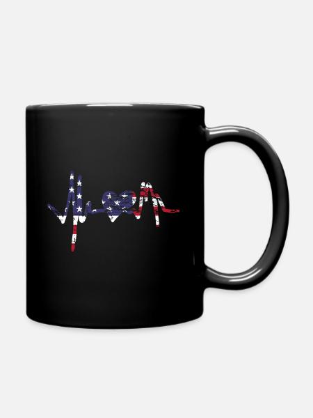 Amerika mit Herzschlag - Tasse einfarbig - Schwarz