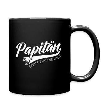 Papitän Kapitän Bester Papa Geschenk Vater Segler - Tasse einfarbig - Schwarz - Rechts