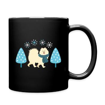 Cute Samoyed dog in Winter - Full Colour Mug - black - Right