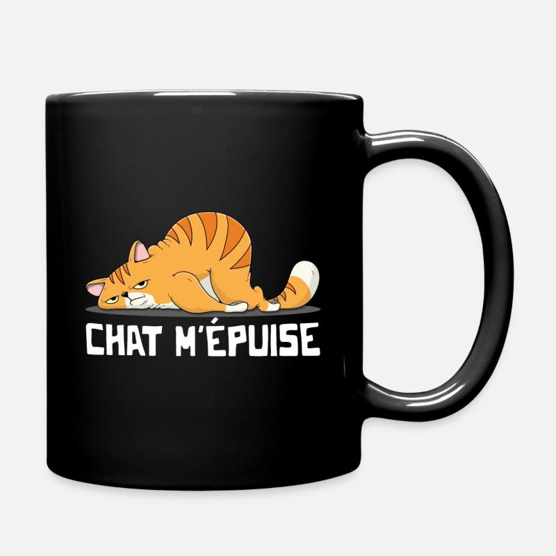 Chat m'épuise Cadeau Humour Chat Chaton - Mug uni - noir