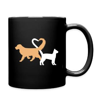 Süße Hund und Katze Sillhouette mit einem Herz - Tasse einfarbig - Schwarz - Rechts