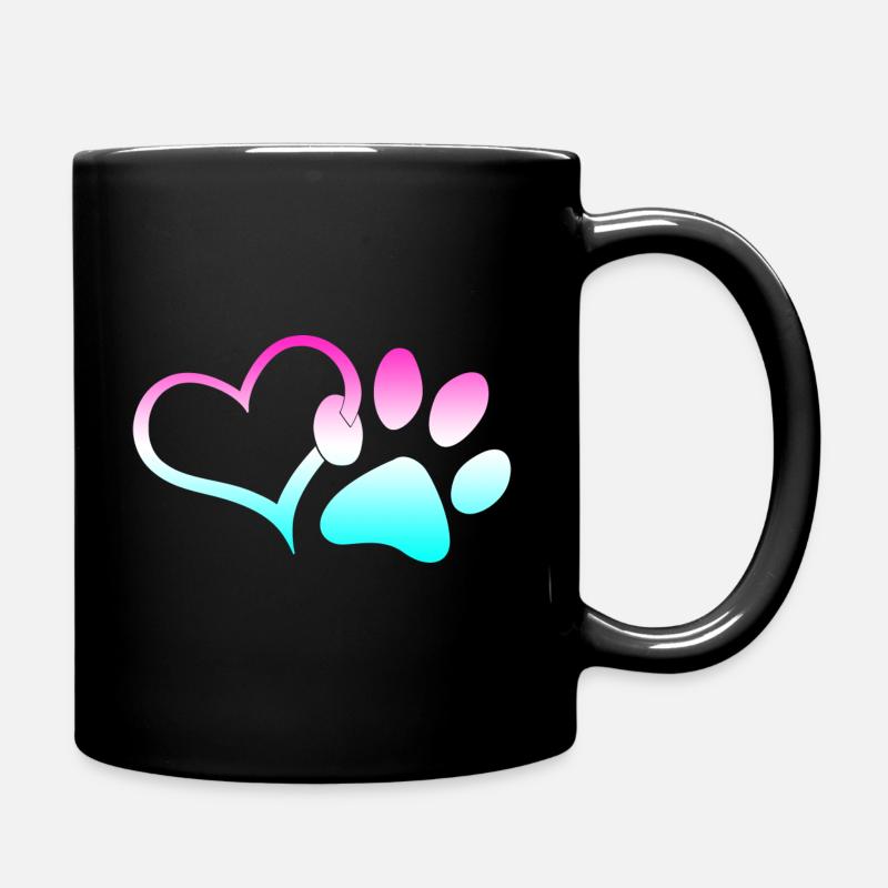 Hundepfote Regenbogen Buntes Herz Tierretter - Tasse einfarbig - Schwarz