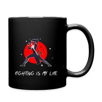 Fighter in battle pose with sword - Full Colour Mug - black - Right