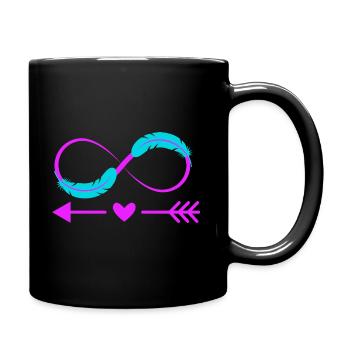 Infinity Sign Love Bow and Feather - Full Colour Mug - black - Right