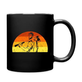 Retro lumberjack forest worker with axe - Full Colour Mug - black - Right