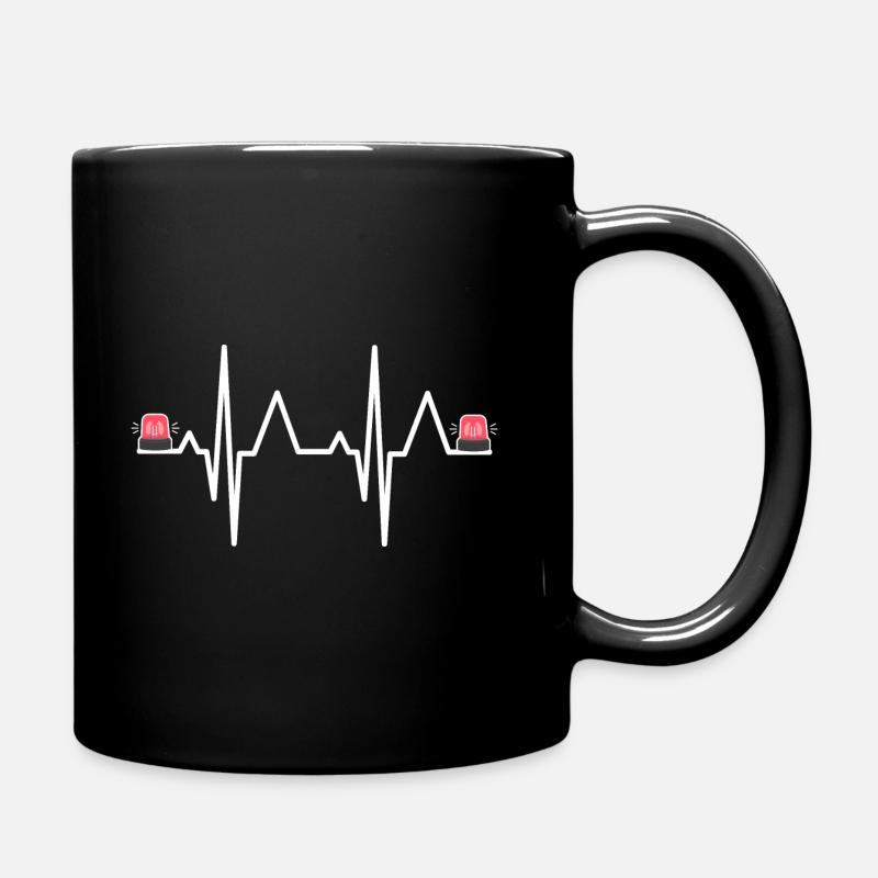 Polizei Police Herzschlag Herzfrequenz Blaulicht - Tasse einfarbig - Schwarz