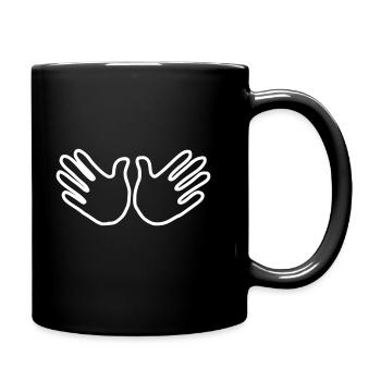 Emoji Hand offen Skizze weiß - Tasse einfarbig - Schwarz - Rechts