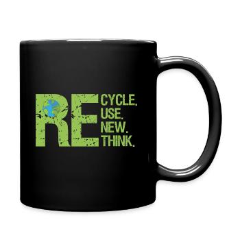 Recycle Reuse Renew Rethink Earth Day - Full Colour Mug - black - Right