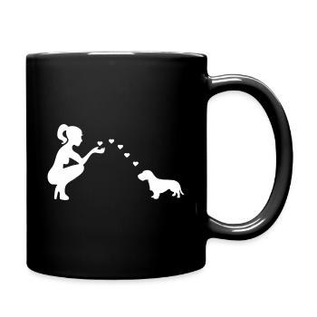 Rauhaardackel mit Frau - Dackelliebe - Tasse einfarbig - Schwarz - Rechts