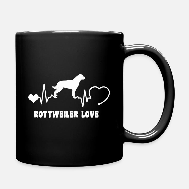 Rottweiler mit Herzschlag - Tasse einfarbig - Schwarz