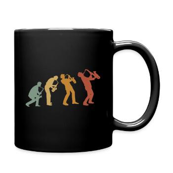 SAXOPHONE, SAX PLAYER RETRO ABSTRACT V NECKT SHIRT - Full Colour Mug - black - Right