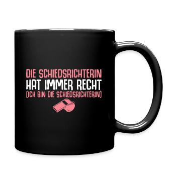 Referee Fußball Schiri Pfeife Schiedsrichterin - Tasse einfarbig - Schwarz - Rechts