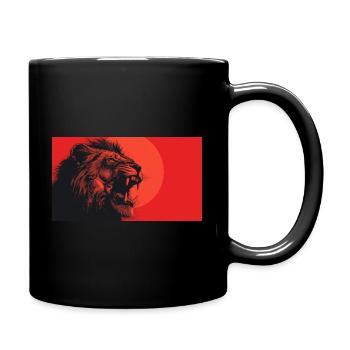 Majestic lion roaring against a vivid red backdrop - Full Colour Mug - black - Right