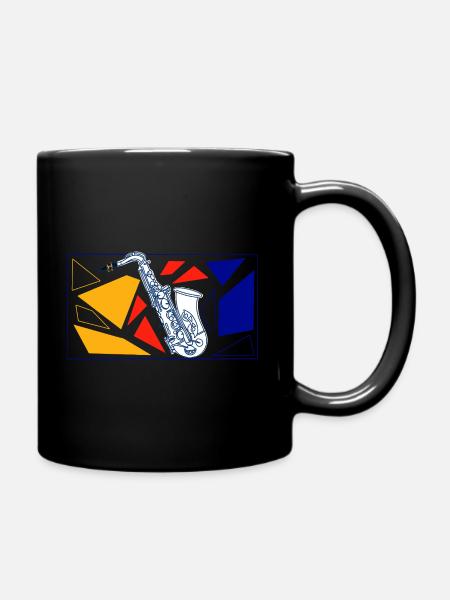 Saxophone Pop Art - Full Colour Mug - black