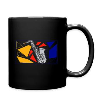 Silber Saxophon Pop Art - Tasse einfarbig - Schwarz - Rechts