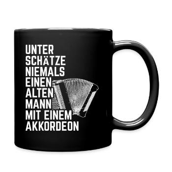 unterschätze niemals einen alten Mann - Tasse einfarbig - Schwarz - Rechts