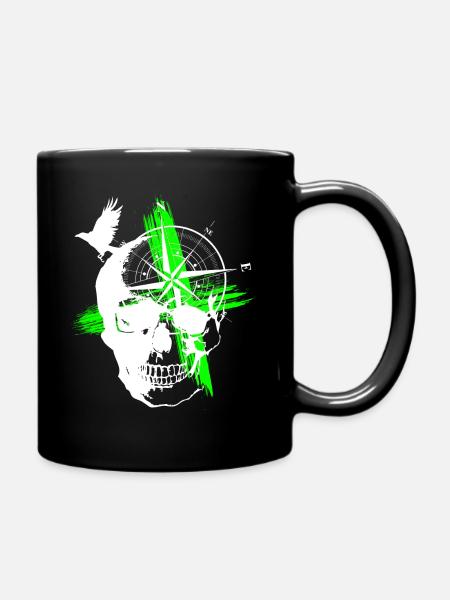 Skull Trash Polka Green - Full Colour Mug - black