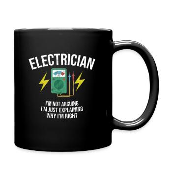 Elektriker lustig Ich streite nicht über funkelnden Humor - Tasse einfarbig - Schwarz - Rechts