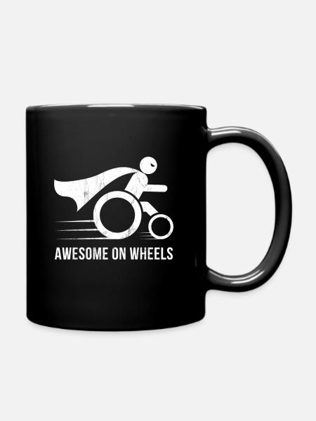 Awesome On Wheels Wheelchair Superhero Funny - Full Colour Mug - black