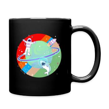 Shark astronaut universe planet rocket spaceship - Full Colour Mug - black - Right