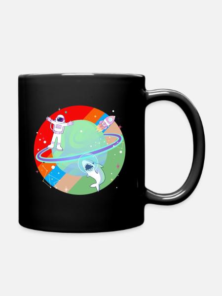 Requin astronaute univers planète fusée vaisseau spatial - Mug uni - noir
