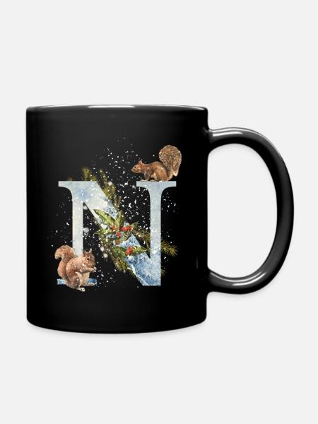 Squirrel initial letter N - Full Colour Mug - black