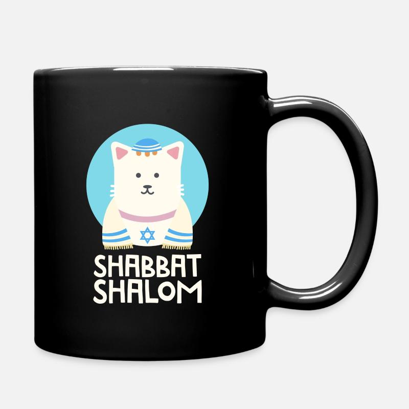Drôle de chat juif Shabbat Shalom mignon avec kippa - Mug uni - noir