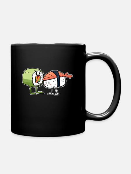 Cartoon Cartoon Sushi Japanese Japan Fish - Full Colour Mug - black