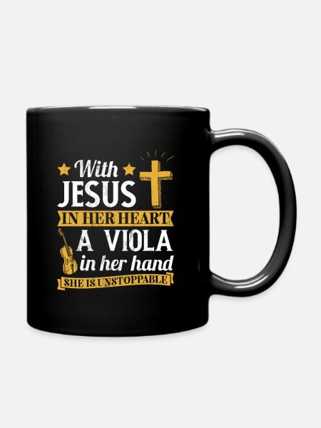 Bratsche mit Jesus in ihrem Herzen Violist Geschenk - Tasse einfarbig - Schwarz