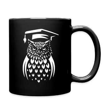 Owl with graduation hat - Full Colour Mug - black - Right