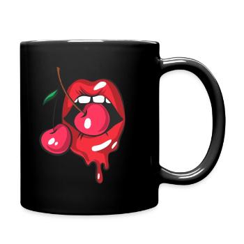 Red lips and two cherries - Full Colour Mug - black - Right