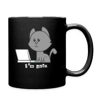 Katze Laptop - Tasse einfarbig - Schwarz - Rechts