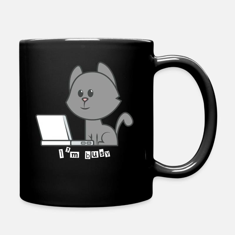 Ordinateur portable chat - Mug uni - noir