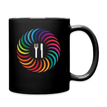 Gabel Messer Regenbogen Boomerang Kreis - Tasse einfarbig - Schwarz - Rechts